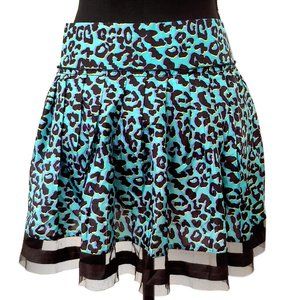 Y2k Mall goth Aqua Leopard Print Pleated Skirt 100% Silk